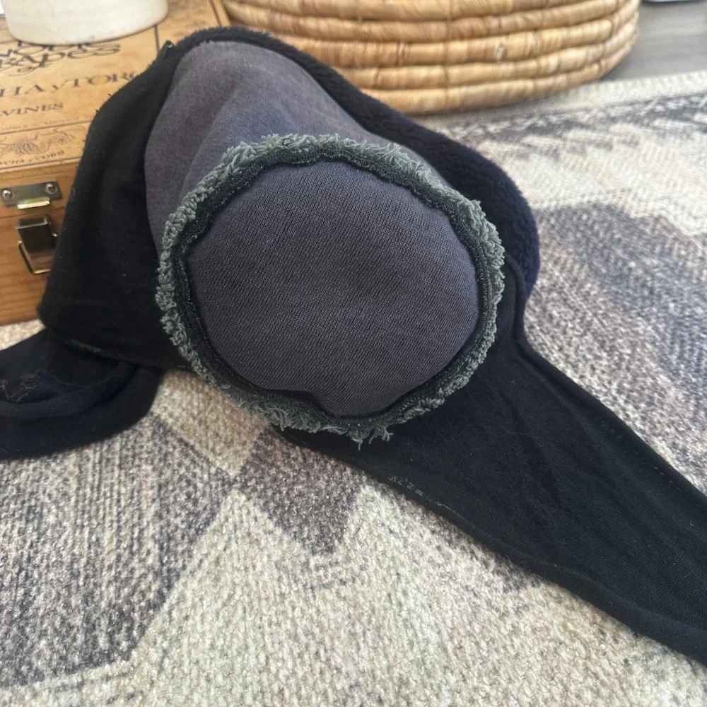 Vintage Women’s Navy Plush Winter Bucket Hat with Ear Protection Scarf Like Ties